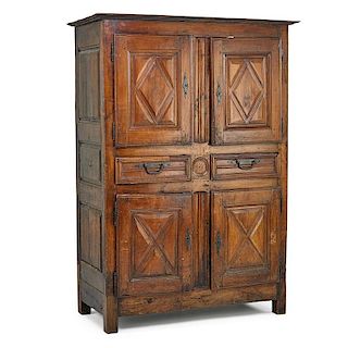 PROVINCIAL LOUIS XV ELM AND WALNUT ARMOIRE