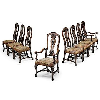 PORTUGUESE ROCOCO STYLE WALNUT DINING CHAIRS