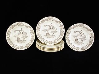 8 PLATES WITH COUNTRY SCENE BUCKS COUNTY ROYAL SEBRING