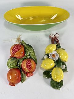 VINTAGE CERAMIC FRUIT WALL DECOR AND BOWL