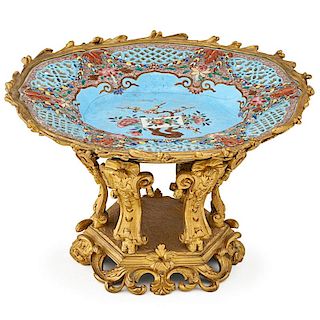 CHINESE EXPORT PORCELAIN AND GILT BRONZE TAZZA
