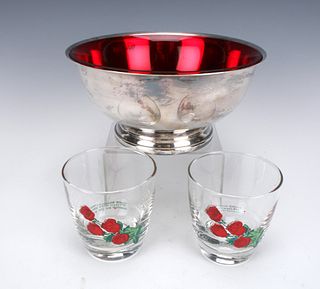 GORHAM SILVERPLATE BOWL W SWEDISH RED GLASS INSERT 
