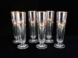6 LINDEMANS BEER STEMMED PILSNER GLASSES