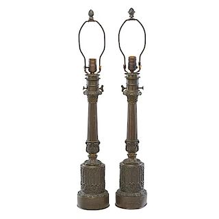 PAIR OF FRENCH CAST METAL TABLE LAMPS