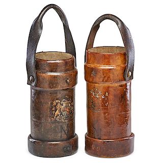 BRITISH ROYAL NAVY LEATHER CORDITE ARTILLERY CASES