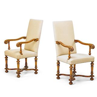 PAIR OF BAROQUE STYLE WALNUT ARMCHAIRS