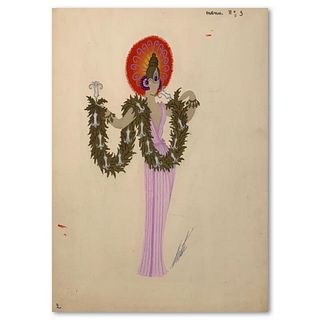 Erte (1892-1990), "Lakme" Original Gauche Painting with Gold Leaf, Hand Signed with Letter of Authenticity.