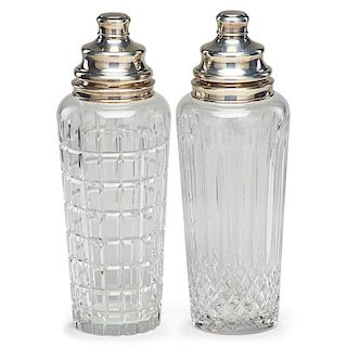 HAWKES CUT CRYSTAL AND STERLING COCKTAIL SHAKERS