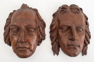 Goethe & Schiller Carved Oak Masques