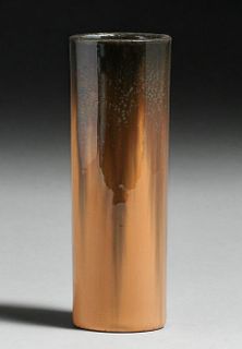 Fulper Pottery Mirror Black Cat's-Eye Flambe Cylinder Vase c1910s