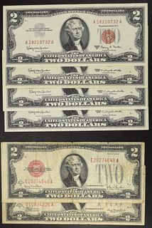 (2) 1928 G-VG, (4) 1963 XF-AU+ $2 RED SEAL NOTES