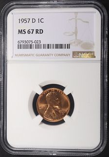 1957-D LINCOLN CENT NGC MS67 RD
