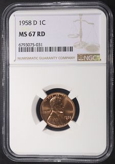 1958-D LINCOLN CENT NGC MS67 RD