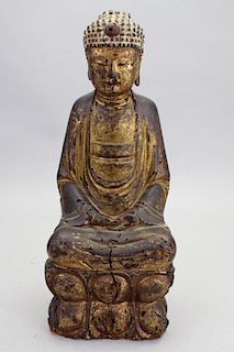 Antique Carved Burmese Seated Buddha