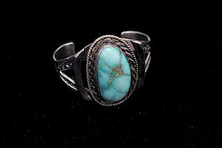 Old Pawn Silver & Turquoise Cuff Bracelet