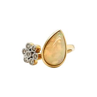 Opal "Raindrop" and Diamond "Flowerette" Ring