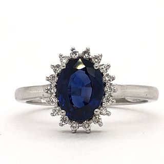 Blue Sapphire and Diamond Halo Iconic-Style Ring