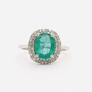 Zambian Emerald & Double Diamond Tiered Halo Ring