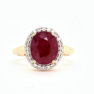 Ruby and Diamond Halo Classic Right-Hand Ring