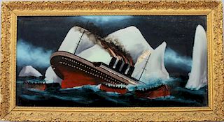 "Sinking Titanic" Reverse Glass Painting