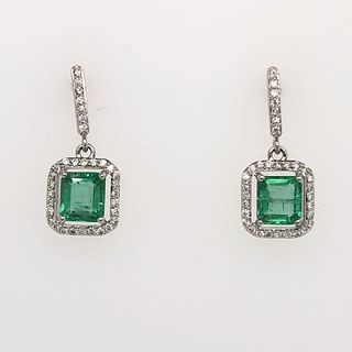 Glowing Green Emerald & Diamond Dangling Earrings
