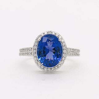 Tanzanite Ring with Diamond Halo and Shoulders