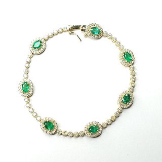 Emerald and Diamond Halo Station Bracelet