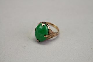 Signed Gold/Jade Ring