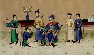 Antique Chinese Interior Scene With Figures