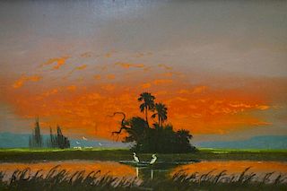 Florida Highwaymen Painting, Egrets in Landscape