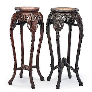 ASSOCIATED PAIR OF CHINESE HARDWOOD STANDS 硬木高杌一對
