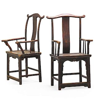 PAIR OF CHINESE HAT BACK CHAIRS 明式將軍椅一對