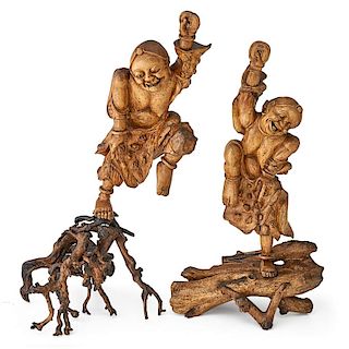 TWO CHINESE IMMORTAL ROOT CARVINGS