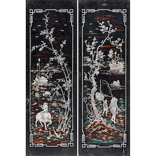 PAIR OF CHINESE MOTHER OF PEARL INLAID PANELS 螺鈿屏風擋板