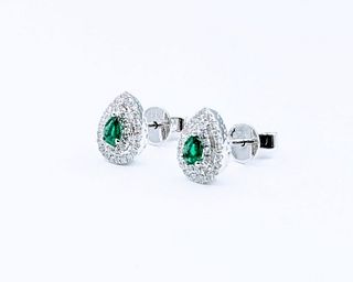 Petite Emerald & Diamond Pear-Shaped Stud Earrings