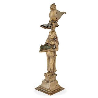 ASIAN OR INDIAN FIGURAL FAT LAMP 印度佛造銅像