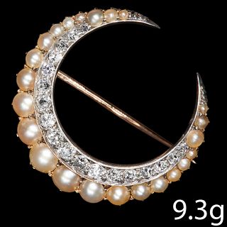 VICTORIAN PEARL AND DIAMOND CRESCENT BROOCH,