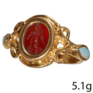 ANTIQUE CARVED INTAGLIO SEAL WITH WITH OPAL.