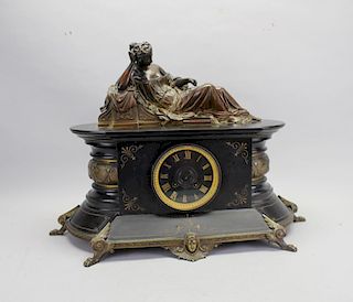 Antique French Bronze/Marble Mantel Clock