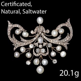 EDWARDIAN CERTIFICATED NATURAL SALTWATER PEARL AND DIAMOND BROOCH