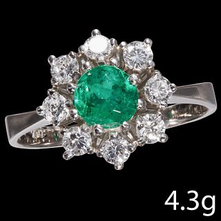 FINE EMERALD AND DIAMOND CLUSTER RING,