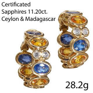 FINE PAIR OF CERTIFICATED SAPPHIRE AND DIAMOND CREOLES EARRINGS