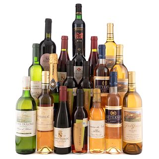 Lote de Vinos Tintos y Blancos de Italia, Chile y Francia. Sauternes. En presentaciones de 375 ml. 500 ml. y 750 ml. Total de piezas:19