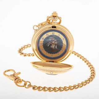 Reloj de bolsillo EL Cazador 1783 de la firma Franklin Mint. Movimiento de cuarzo. Carátula con la imagen de un barco. Estuche...