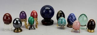 (12) Stone, Glass Eggs on Stand