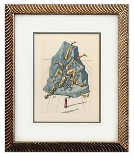 Salvador Dali- Original Color Woodcut on B.F.K. Rives Paper "Inferno 19"
