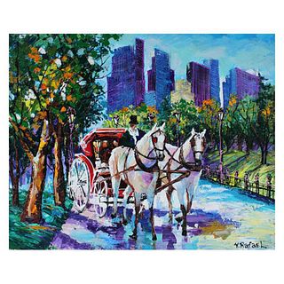 Yana Rafael, "Visit to the City" Hand Signed Original Painting on Canvas with COA.
