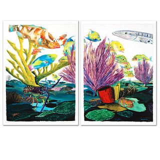 Coral Reef Life Limited Edition Giclee Diptych on Canvas by Renowned Artist Wyland, Numbered and Hand Signed with Certificate of Authenticity.