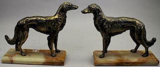 Pair, Antique Bronze Dogs on Onyx Base