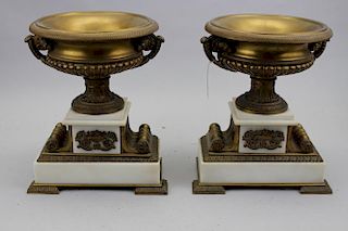 (2) Antique French Marble/ Bronze Tazzas